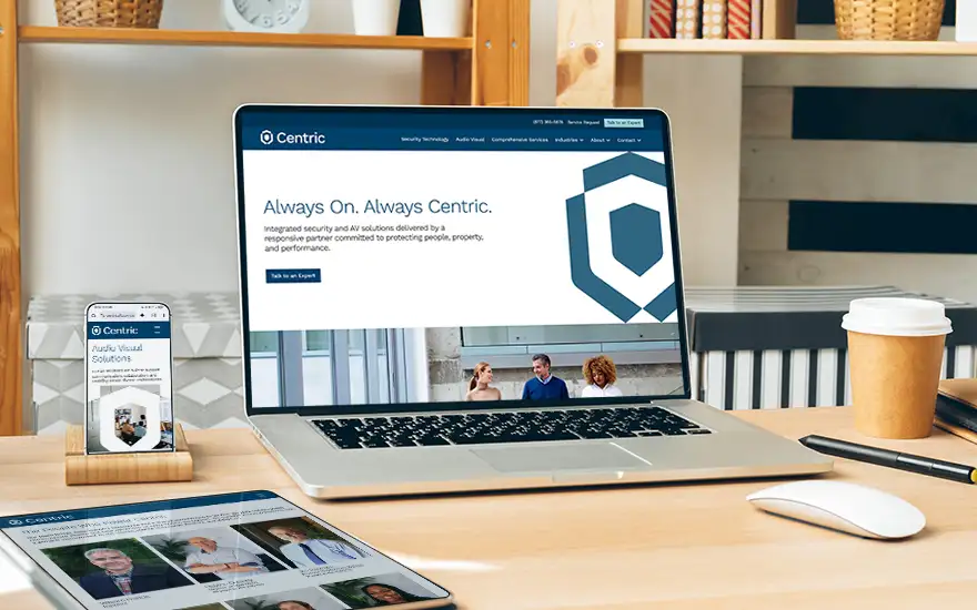 Screenshots of Centric website redesign on various devices.