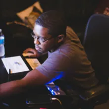 Dominique audio mixing in studio