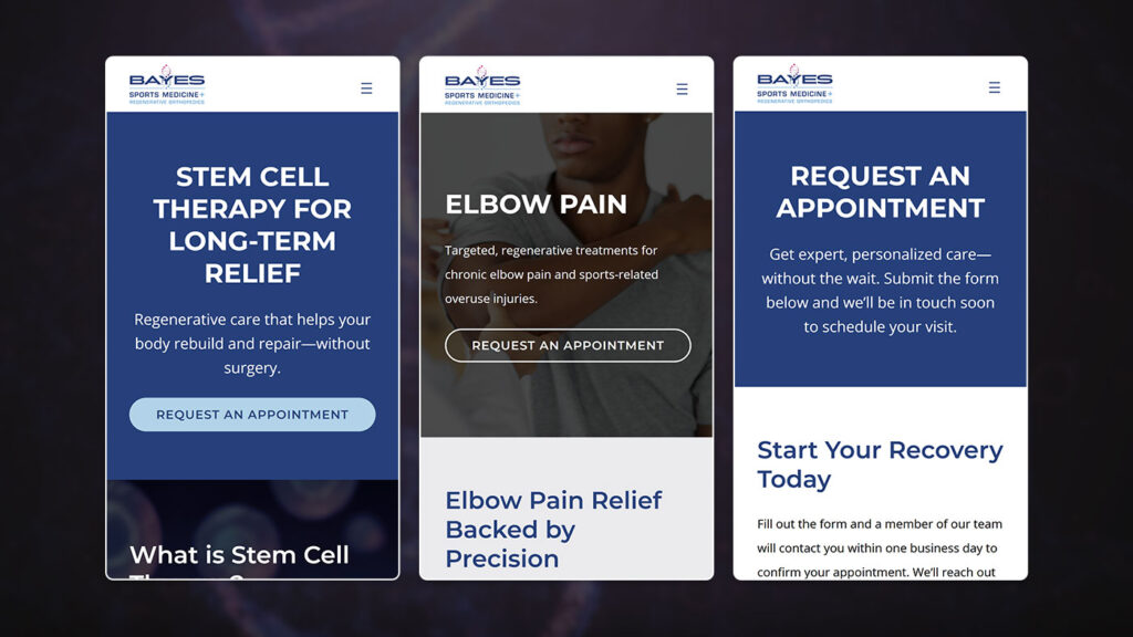 Bayes Sports Medicine website mobile screenshots
