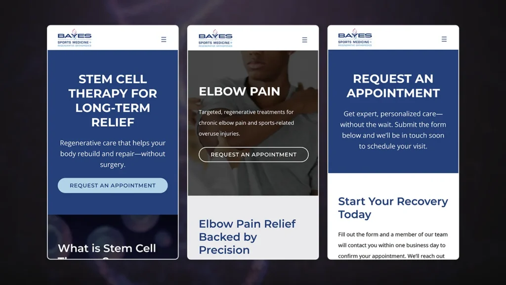 Bayes Sports Medicine website mobile screenshots