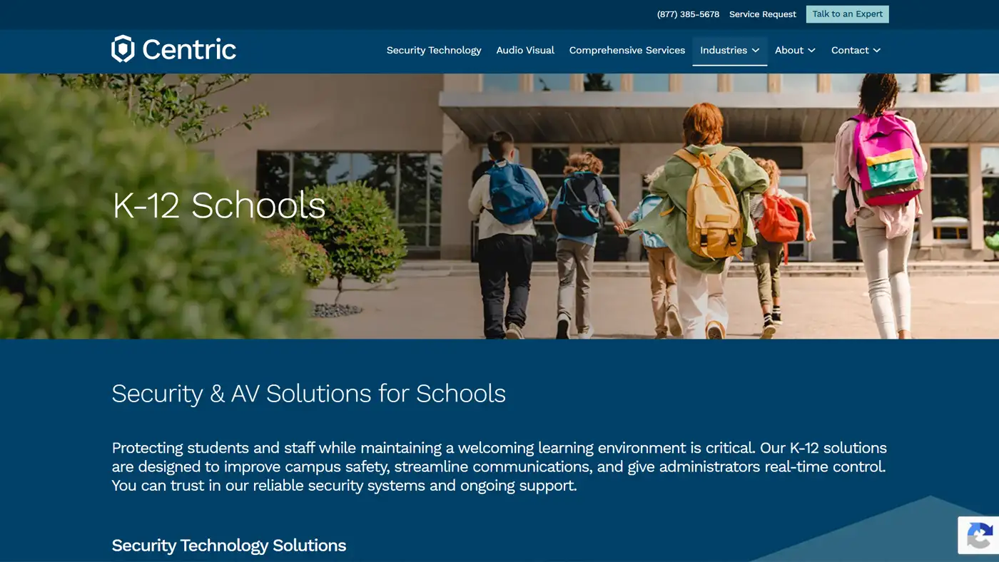 Website redesign screenshot for Centric Security