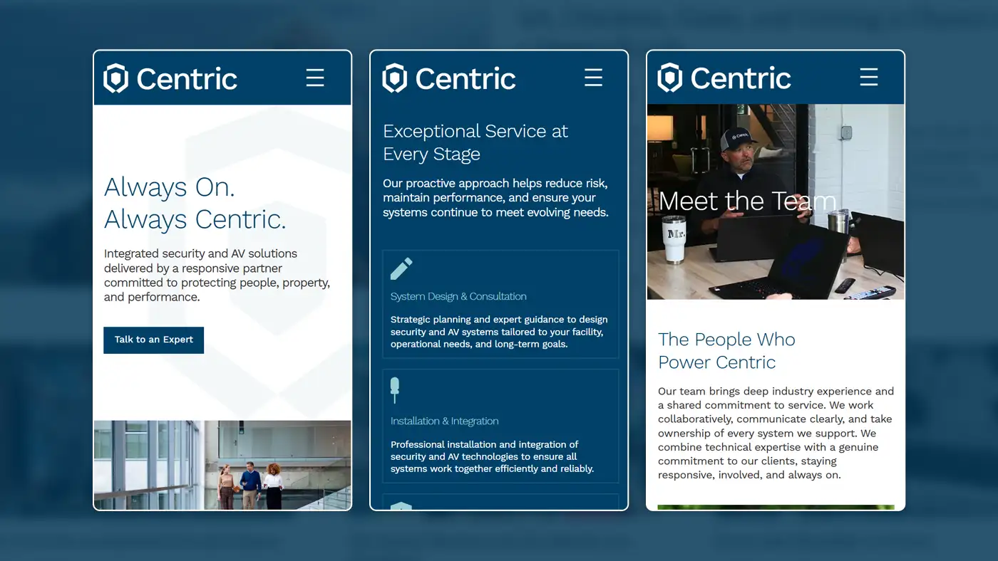 Mobile layouts for Centric Security website redesign
