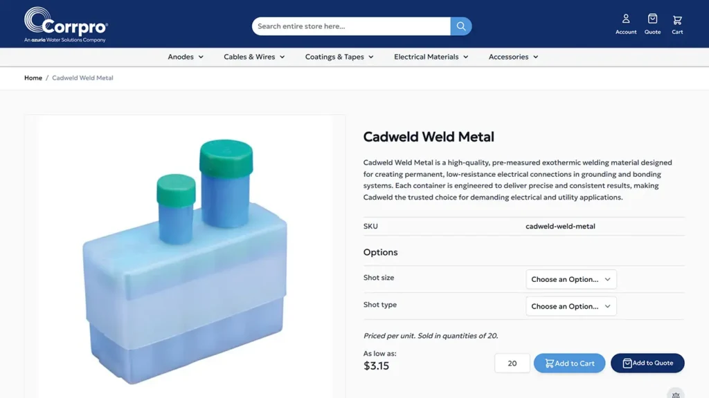 Corrpro ecommerce website design product detail page screenshot