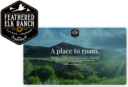 Feathered Elk Ranch logo and website screenshot