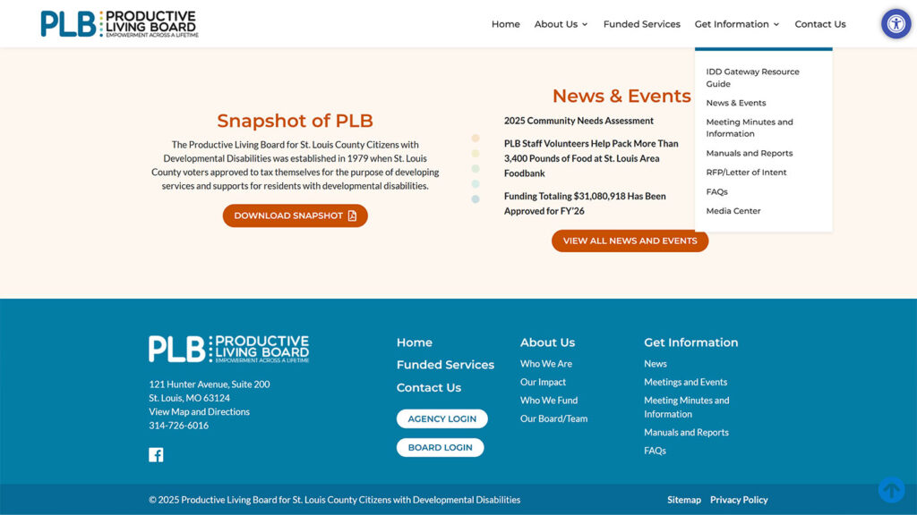 Productive Living Board of St. Louis County website screenshot