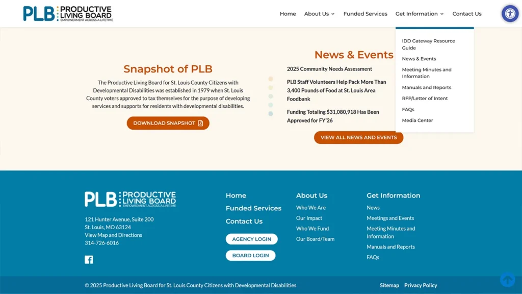 Productive Living Board of St. Louis County website screenshot