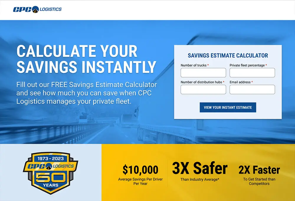 Example Website Landing Page Design for CPC Logistics
